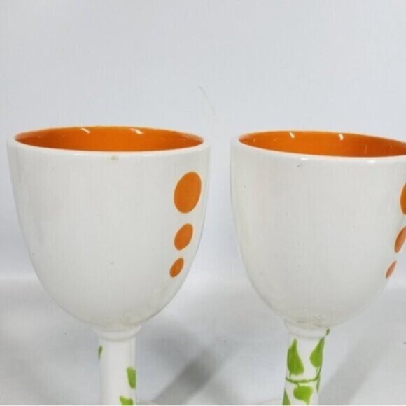 Hand Painted Ceramic Wine Glasses Goblets 12 oz White Glazed Botanical S… - Picture 4 of 13